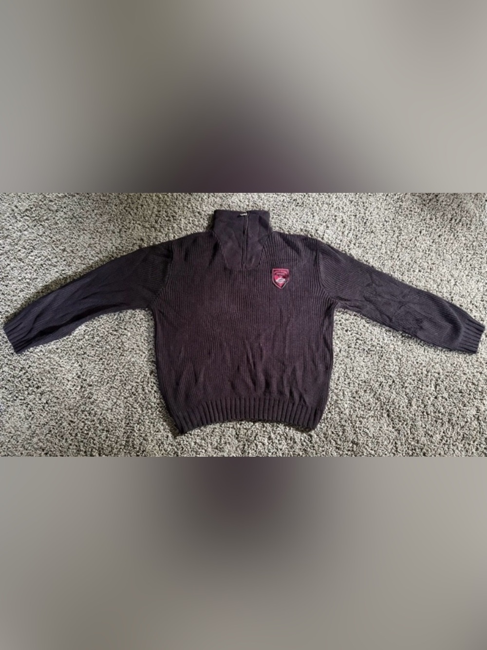 Harley Davidson 1/4 Zip Black Knit Sweater Mens Size L Embroidered Pullover